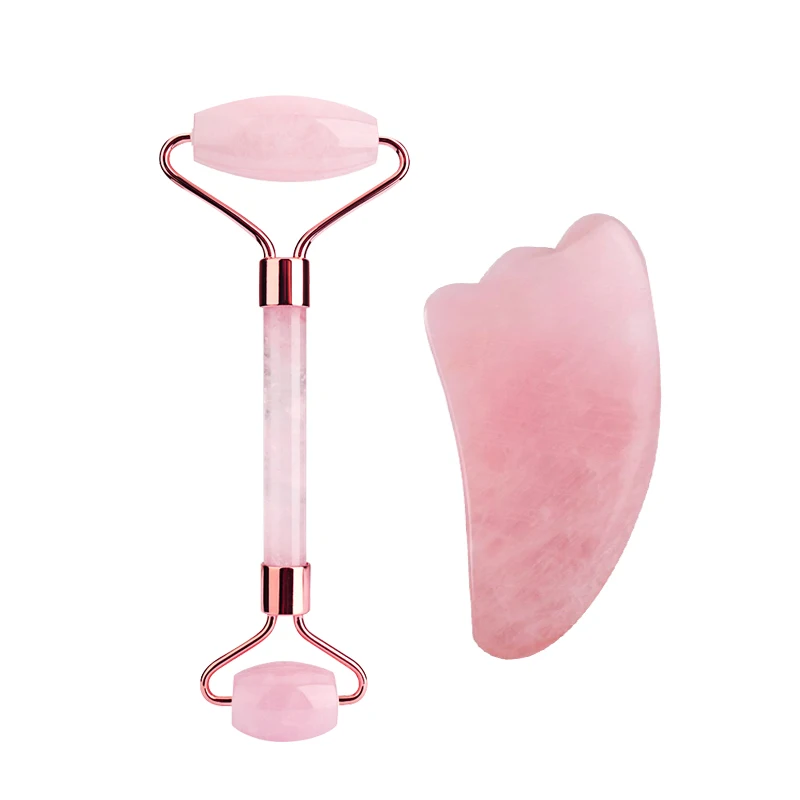 Оптовая продажа, розовый кварц гуаша и ролик для массажа лица, набор инструментов
