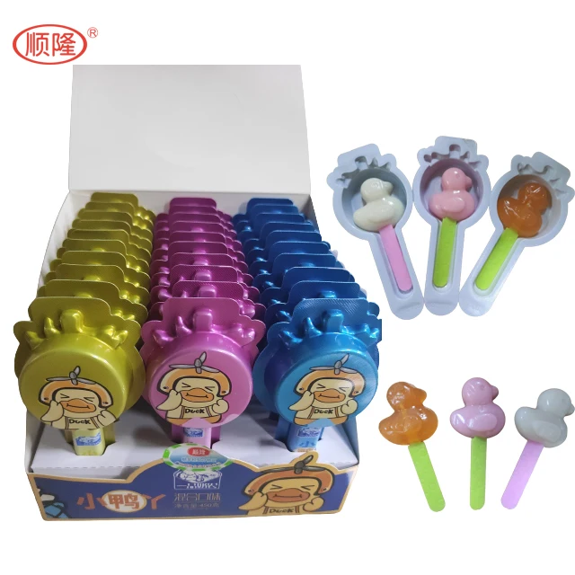 
Soft candy jelly gummy lollipop candy custom halal duck Lollipop Sweets 