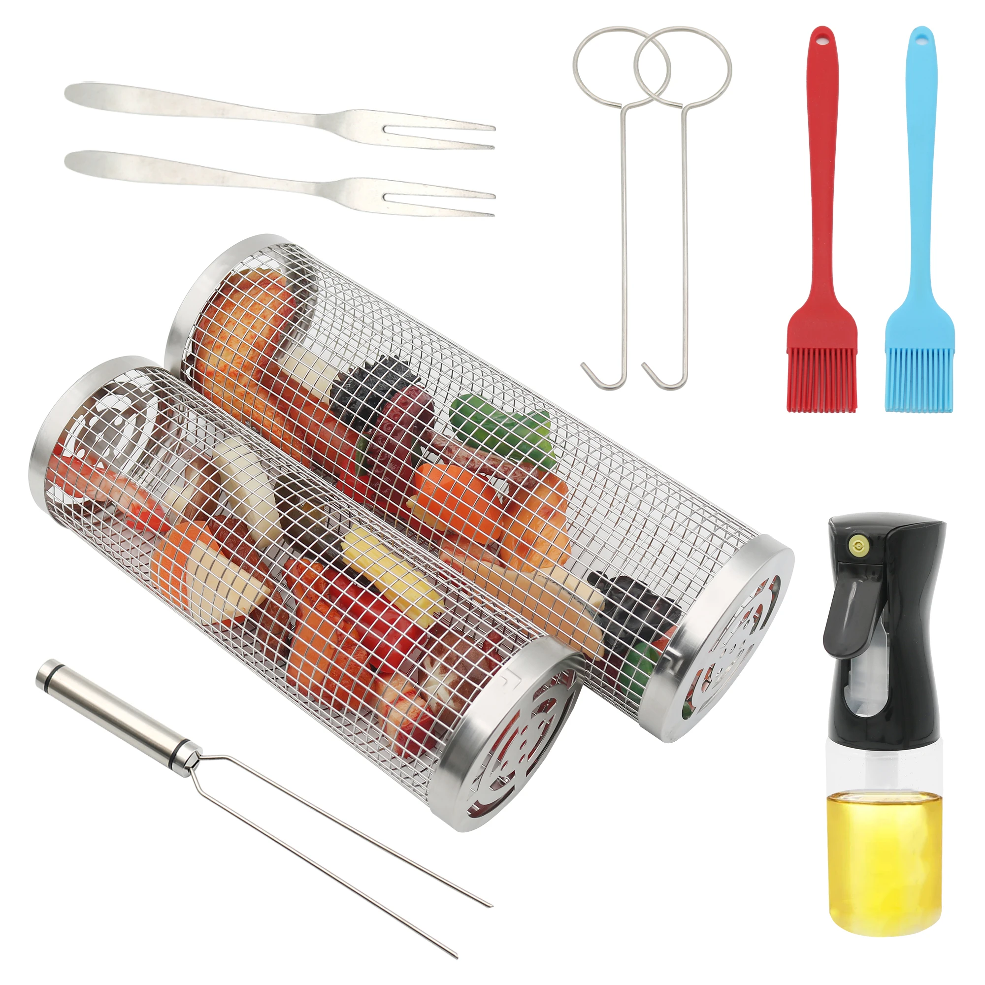 Customized round Stainless Steel 304 BBQ Rolling Grilling Basket for Outdoor Grilling Tool Type