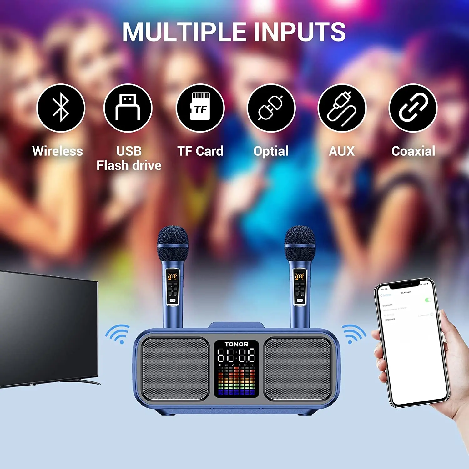 Professional TONOR K9 Video Recording UHF Handheld Microphone System Karaoke Players Machines with Speaker Mic and Bluetooth