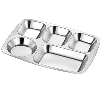 Factory wholesale cheap stainless steel canteen food tray divided fast food  tray   dinner plate