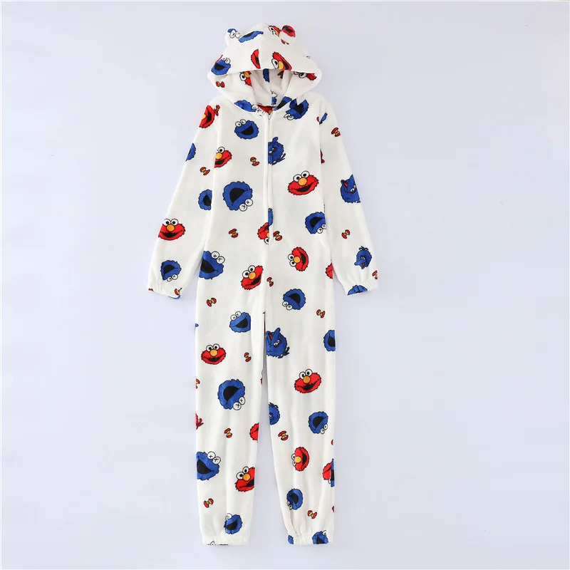 
Warm Velvet Hoodies Onesie Pajamas mommy and me Adult Cute monster print Casual Winter Long Sleeve Jumpsuit Woman 