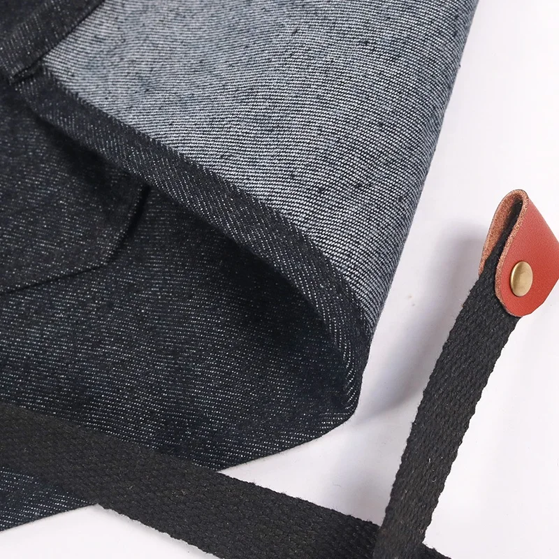 CHANGRONG Black denim work Split Leg apron for barista restaurant gardening custom logo