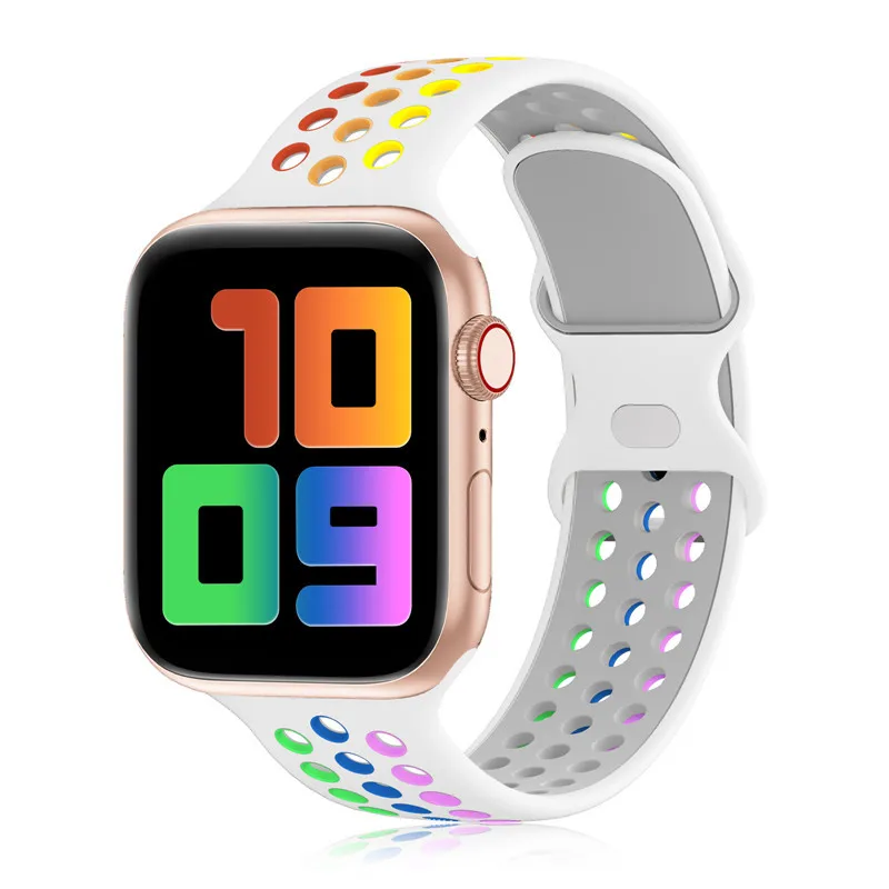 Лидер продаж Amazon Дизайнерский Модный мягкий силиконовый ремешок для iwatch серии Rainbow apple