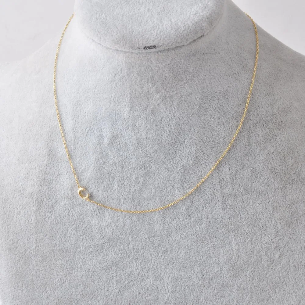 Personalized 925 Mini Charm Sideways Gold Plated Custom Alphabet Silver Initial Letter Necklace