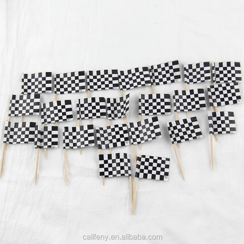 24pcs Checkered Racing Flag Party Cupcake Picks Toothpick Flag Dinner Flags birthday cake topper