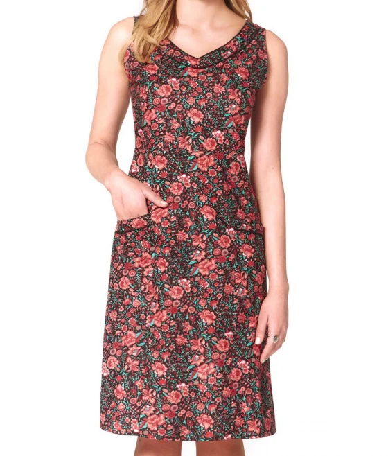 
2021 new collection women v-neck floral printed dress with pockets 
