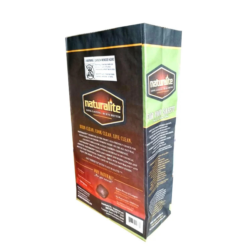 Customized square bottom open sack double-layer Kraft paper bag for barbecue charcoal