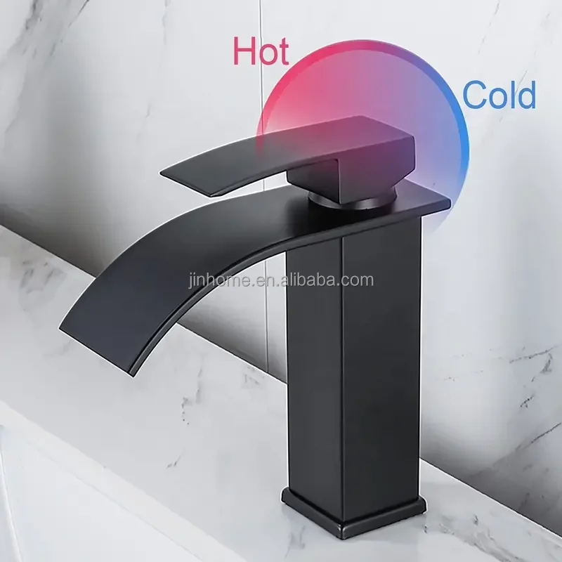 Black Waterfall Basin Mixer Faucet Single Handle Hot Cold Sink Water Tap Deck Mounted Bathroom Taps And Mixers