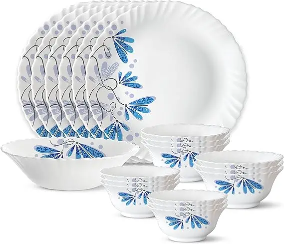 Hot Sale Customized Size Plate Decal Design Traditional Style Opal Glass bowl and Flat Plate