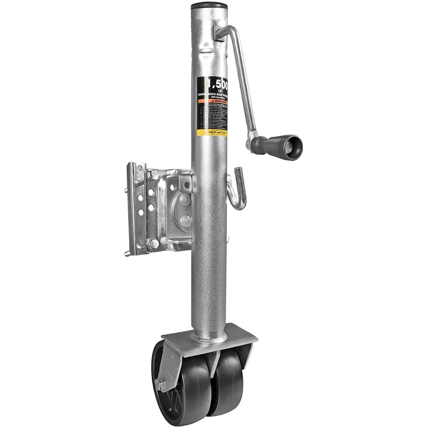 Heavy-Duty Boat Trailer Jack: Swing-Back, Bolt-On Trailer Jack with Dual Wheels, 3/4 Ton (1,500 lb.) Capacity