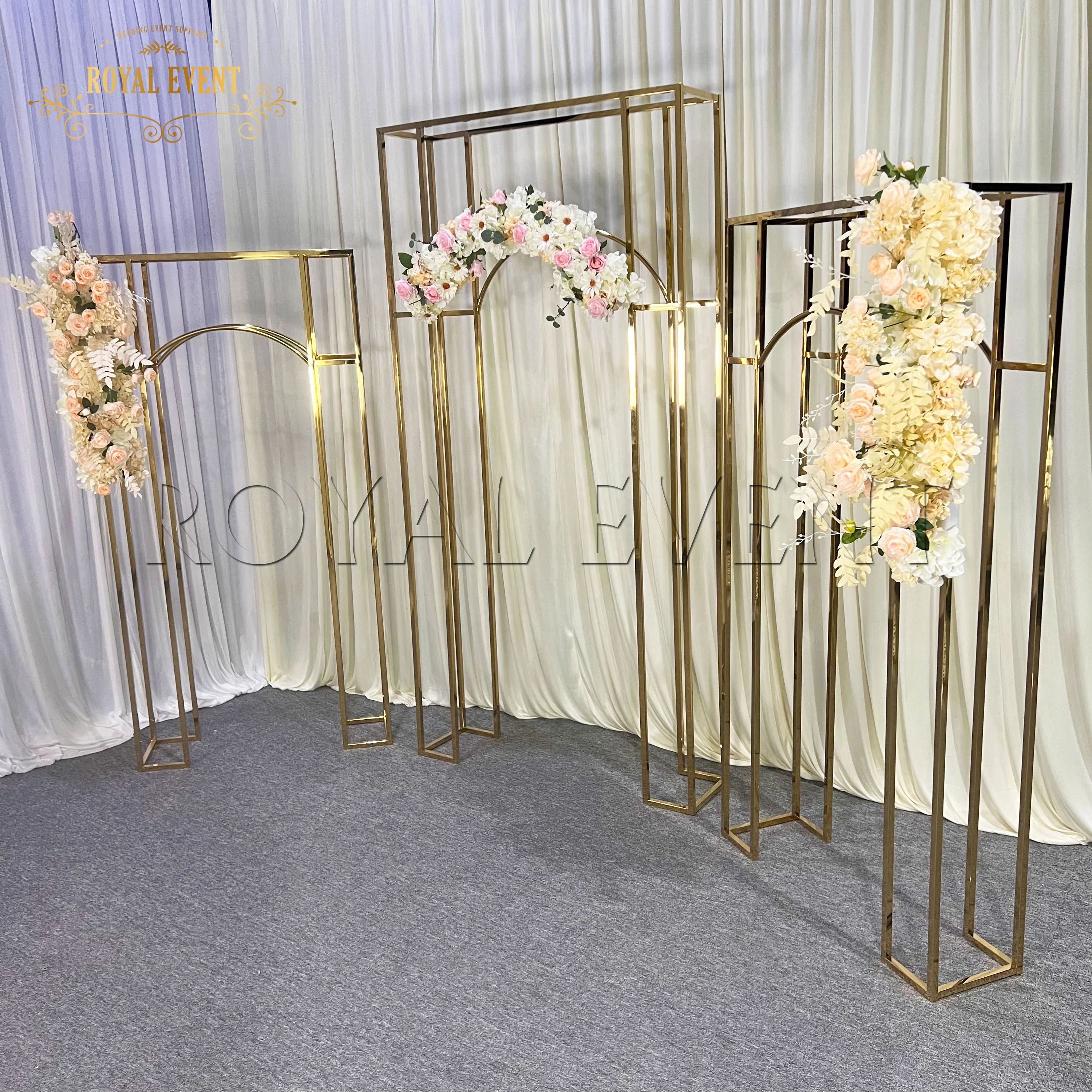 Shiny Gold Stainless Steel Wedding Arch Backdrop Stand Sets For Events Decoration for church