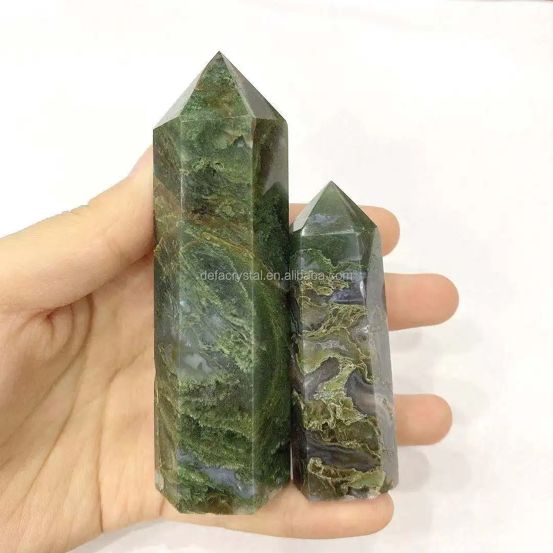 Wholesale Natural Wand Crystals Healing Stones Agate Point Crystal Tower Moss Agate Point For Decoration