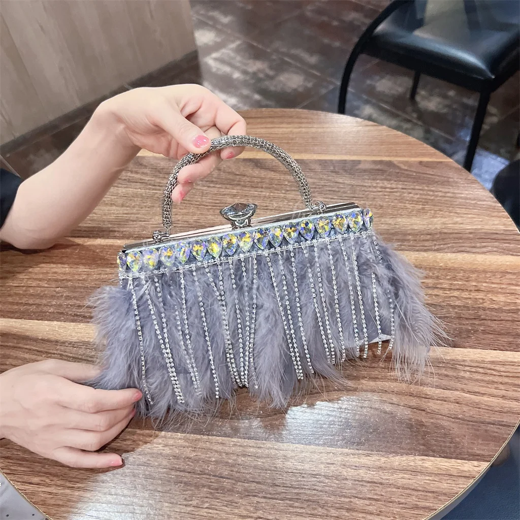 Luxury Feather Party Evening Clutch Bag Women Wedding Pearl Tassel Purses and Handbags Chain Shoulder Bag Designer Bag