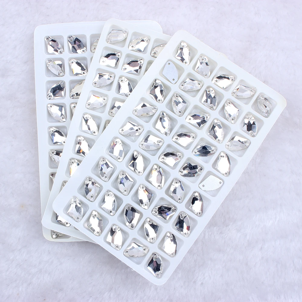 Hot Sale Sew On Axe-Shaped Glass Beads Flatback Point Faces Rhinestone Crystal Crystal AB For DIY Garment Fashion Wedding Dress