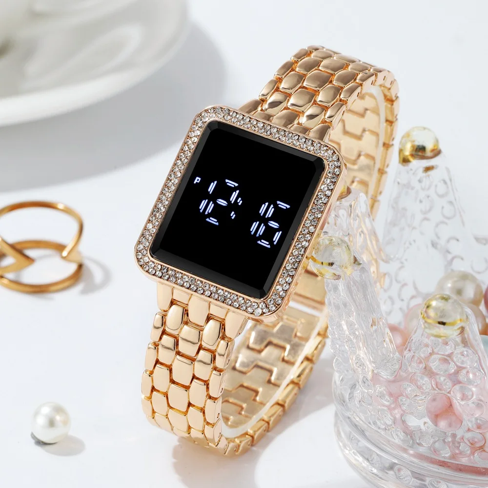Luxury Rhinestone Ladies Digital Wristwatches LED Touch Screen Women Watch Waterproof Female Clock Relogio Feminino