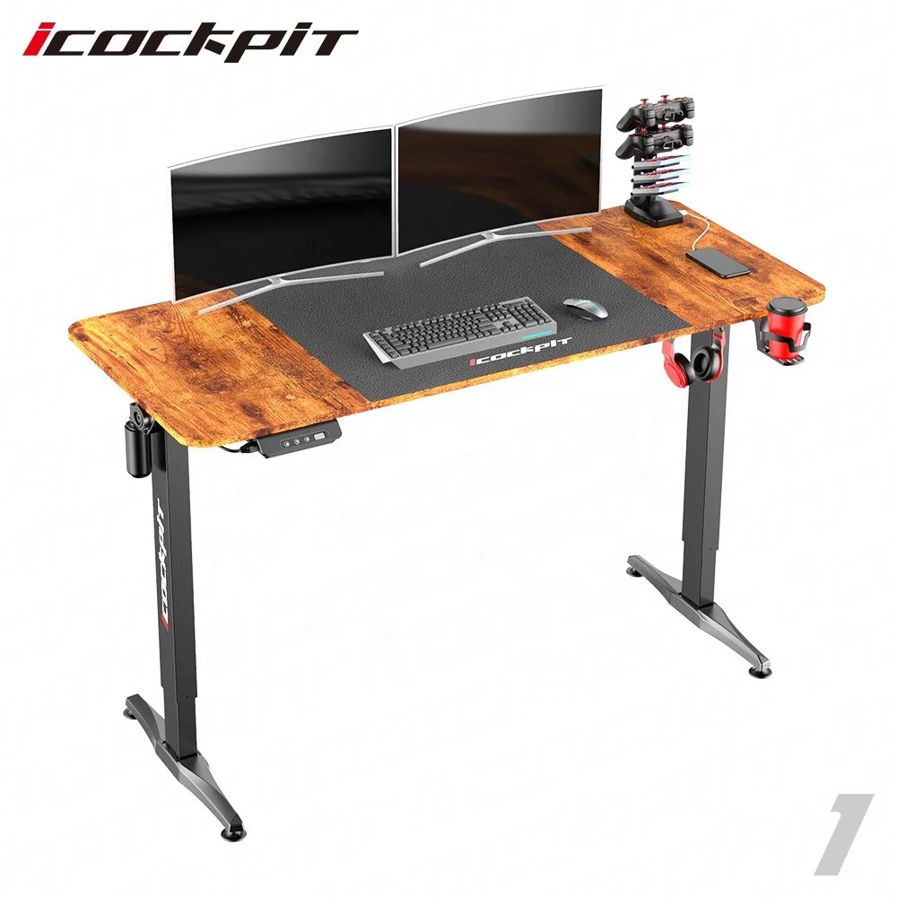 Icockpit Factory Price Home Office Sit Stand Desk Elegant Workspace Electric Height Adjustable Standing Desk with Black Frame