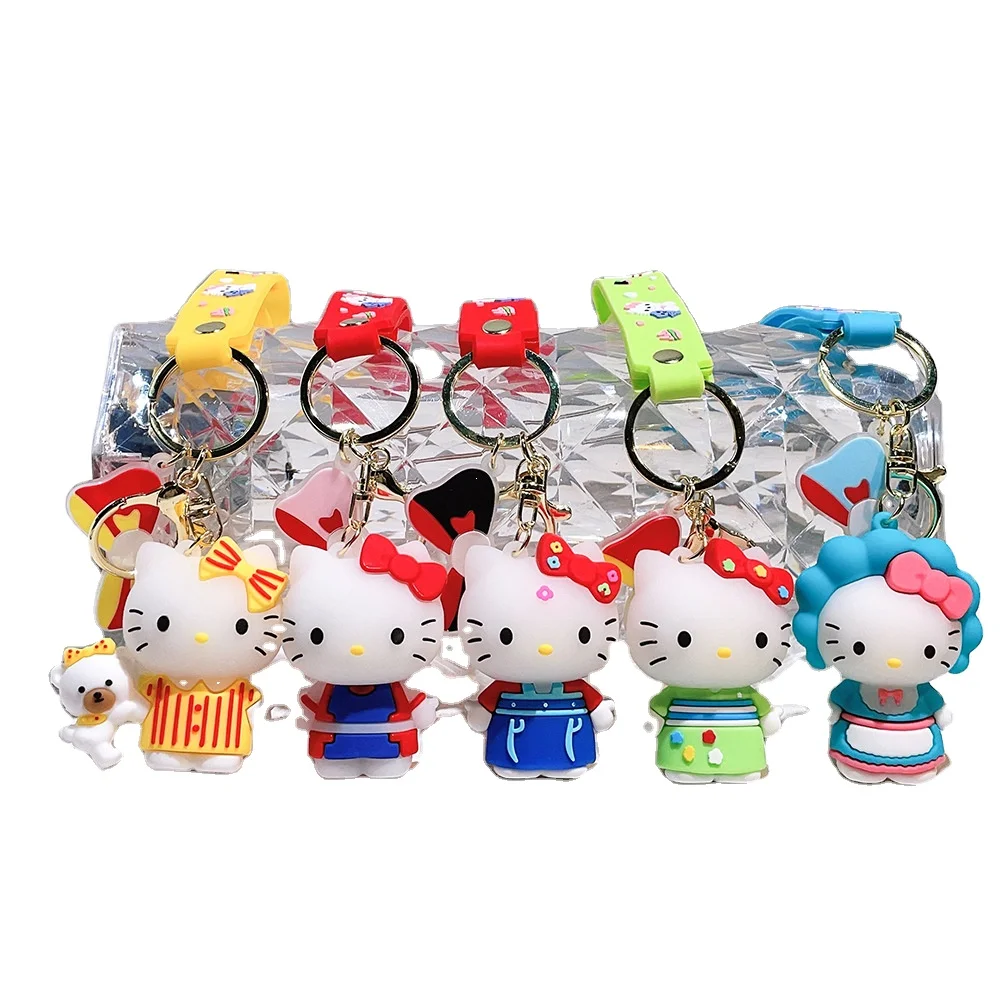 3d Pvc Cute Cartoon Kawaii Anime Cat hello Kitty Keychain Couple Bag Pendant Toy Doll Keyring Birthday Gift silicone key chain