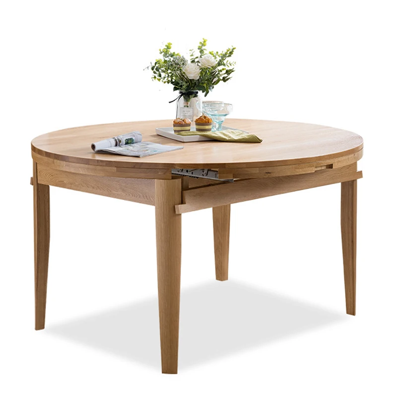 
Furniture High quality Modern style solid wood Oak Extendable Muti-Functiomal Round Dining Table 