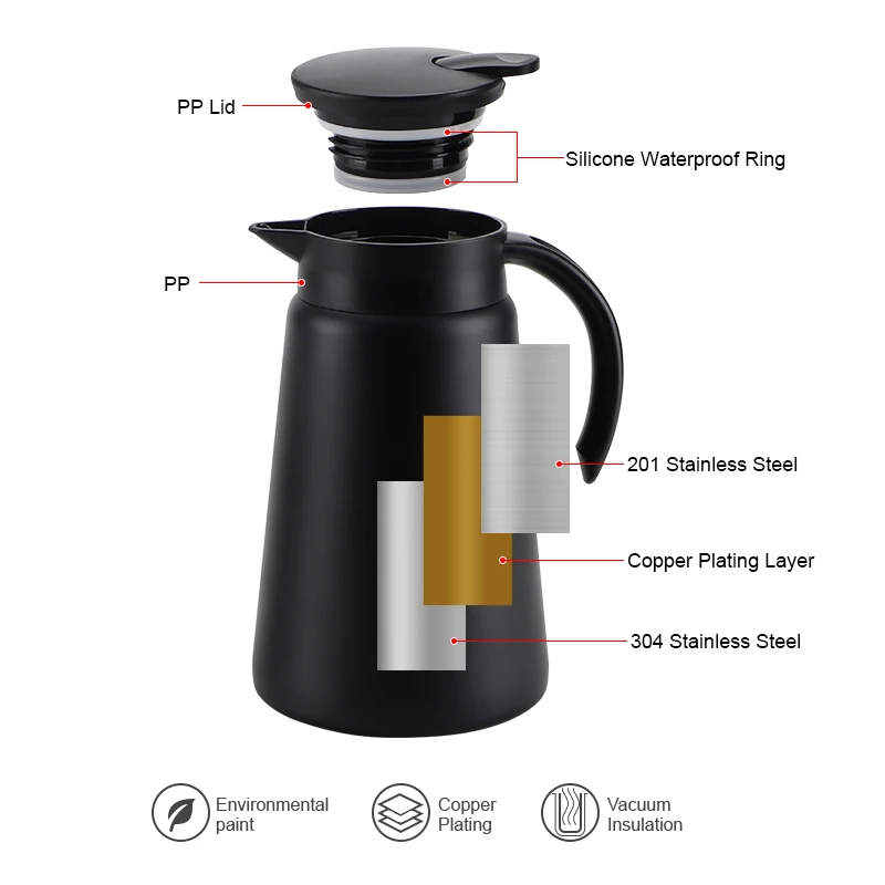 Hot Sales Double Walled Vacuum Insulated Thermal Colorful Water Tea Kettle Stainless Steel Thermos Tea Coffee Pot Carafe