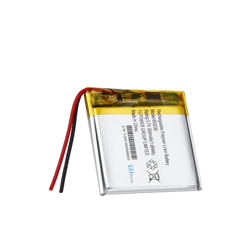Customized Rechargeable YJ603030 530mAh Rechargeable 3.7v polymer lipo battery for GPS tracker