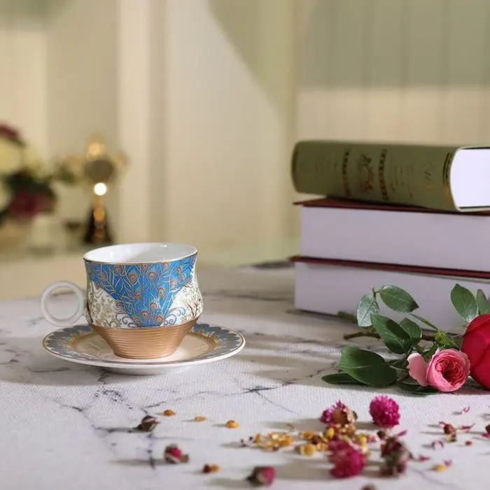 Advanced design luxury gift tea coffee cup saucer set customize wholesale ceramic cups for wedding