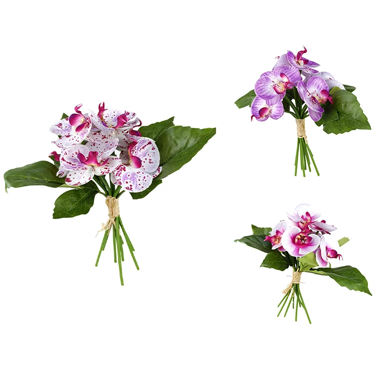 New launch High quality artificial flowers 9 heads butterfly orchid bouquet decorative window display