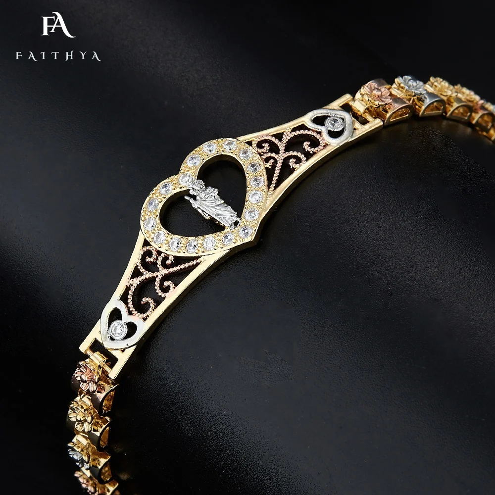 FB0037 Faithya качественный примазный медаль в форме сердца со стразами Регулируемый Женский браслет религиозный подарок st jude