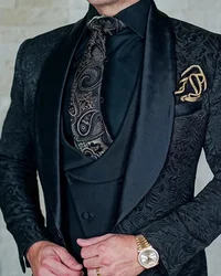 Mens Wedding Suits 2022 Italian Design Custom Made Black Smoking Tuxedo Jacket 3 Piece Groom Terno Suits For Men