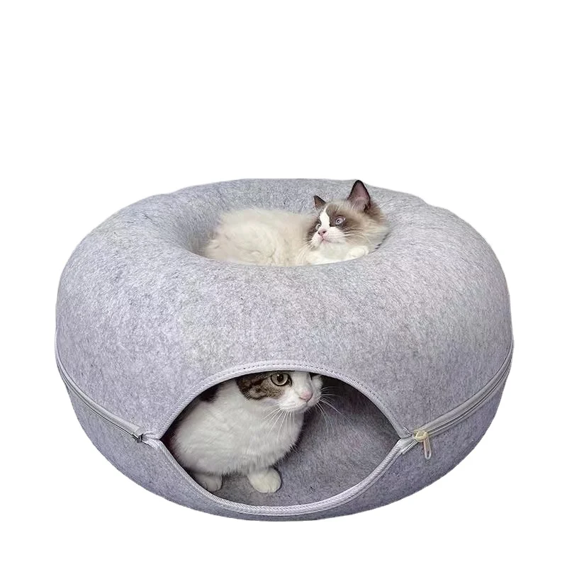 Cat Hole Tunnel Nest Bed Detachable Felt material washable Funny Cat Donut Tube Toy  Double-layer composite structure cat bed