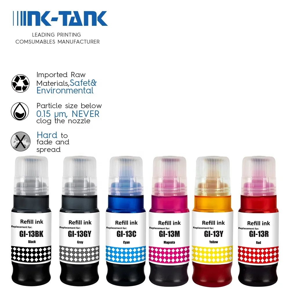 INK-TANK GI13 GI 13 GI-13 Premium Compatible Color Bulk Water Based Bottle Refill Ink For Canon PIXMA G510 G610 Printer