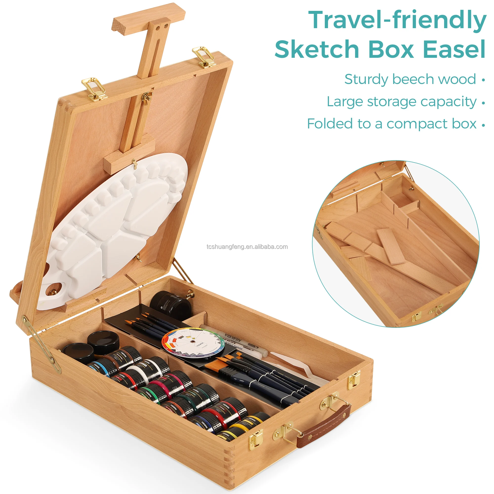 Art Supplies Box Easel Sketchbox Painting Storage Box Adjust Wood Tabletop Easel for Drawing Student (Painting Easel Box)