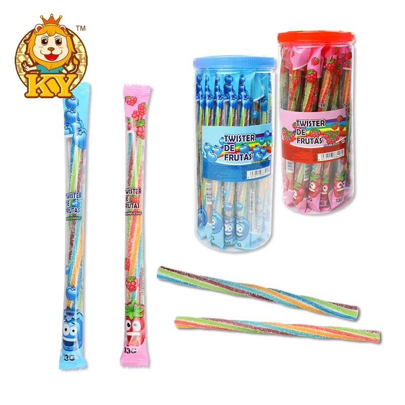 Manufacturer wholesale sour mixed fruit flavor rainbow sour soft gummy candy belt sweets for kids