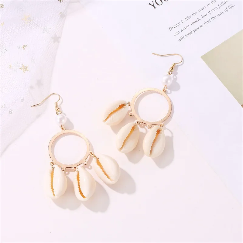 JER-197030 Korean Tortoiseshell Abalone Cowrie Seashell Sea Coconut Conch Gold Plated Pearl Tortoise Natural Snail Shell Earring