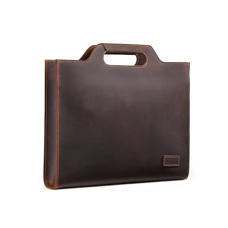 Retro Crazy Horse Leather Men Business Tote Bag Classic Leather Laptop Bag For Work