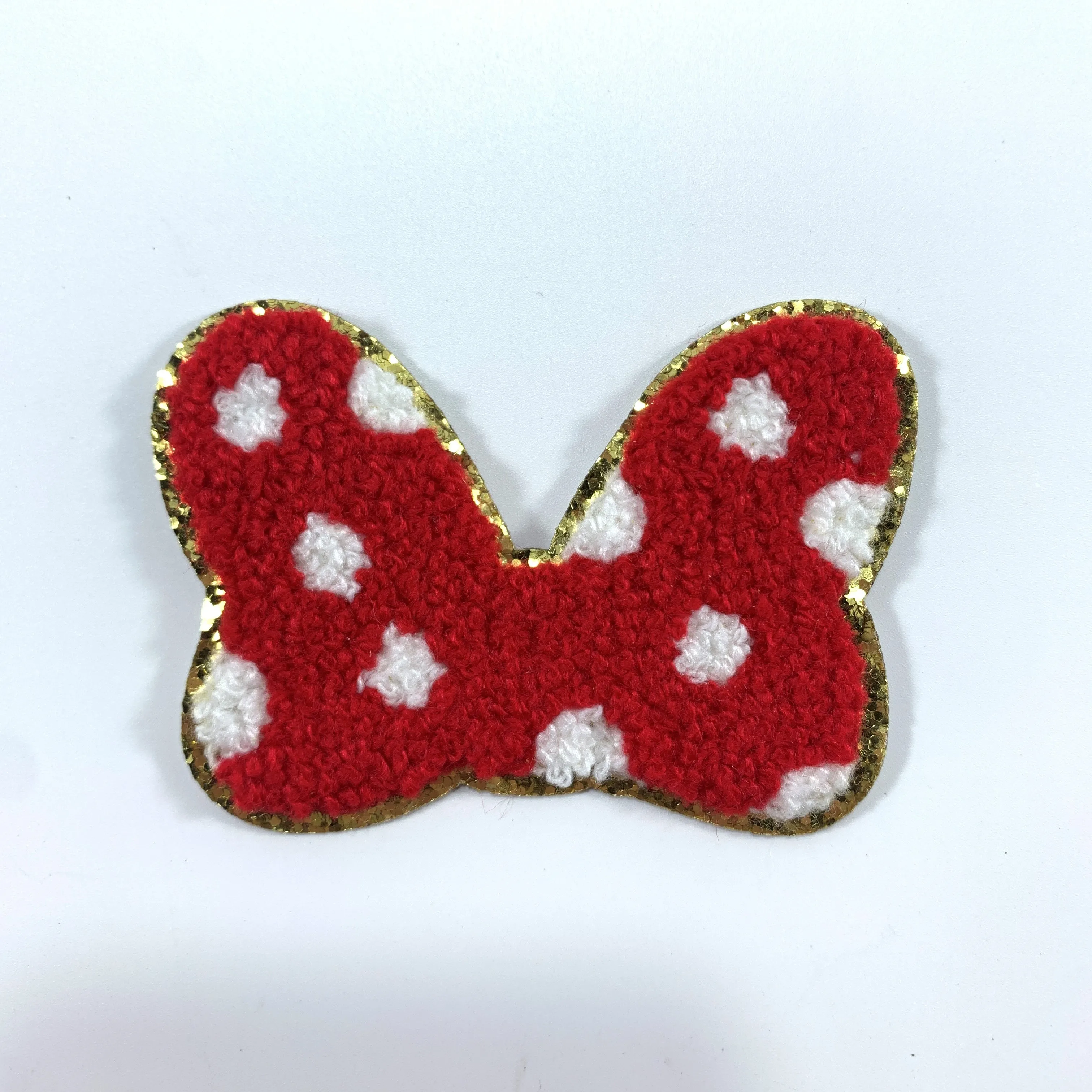 Colorful glitter gold rim Chenille Iron on Patches Embroidered patch rainbow bowknot heart sticker for cosmetic bags Applique