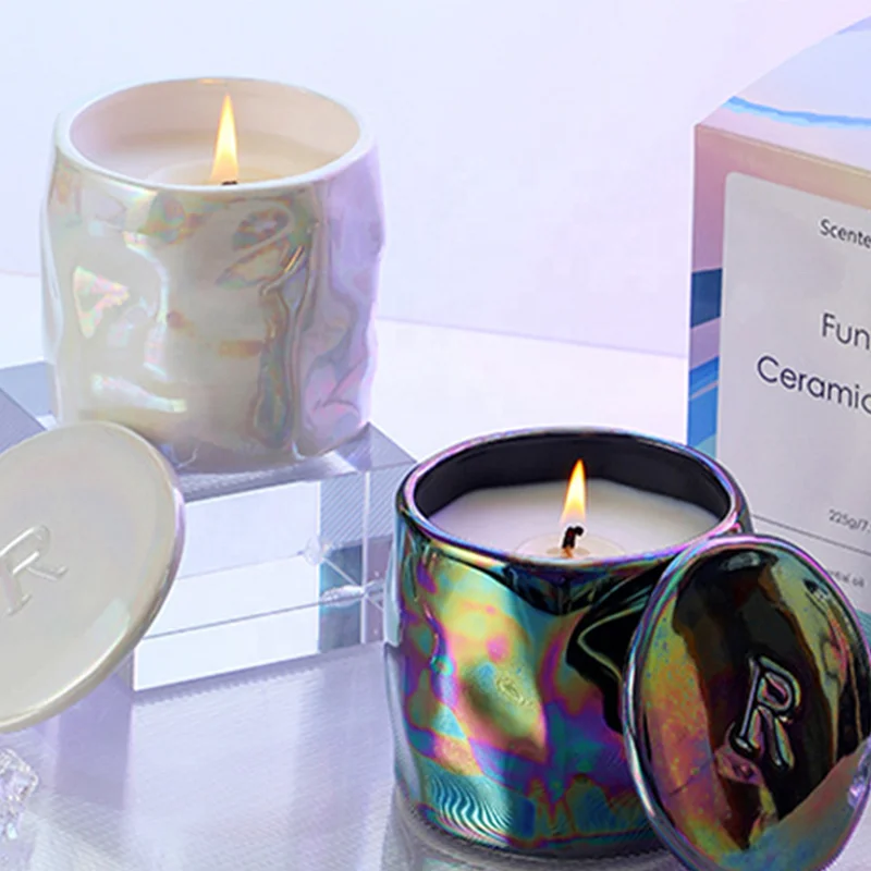Luxury Colorful Scented Candle Custom Logo Exclusive Label Candle Container Vessels Ceramic Jars For Candles