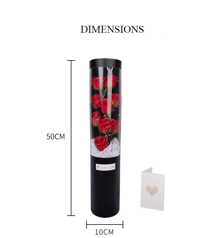 decorative artificial flowers Soap rose flower box bouquet rose round tube gift boxes set with flowers and cable light