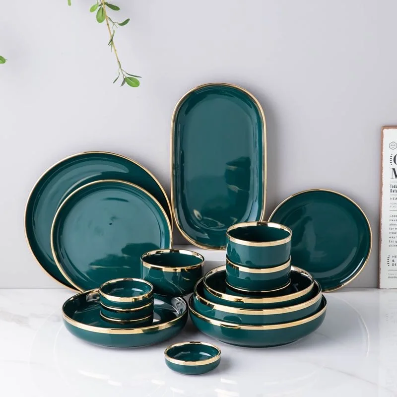 Hotel Restaurant  dinner set Porcelain Plates Dinner Set for Wedding Gold Rimmed Porcelain Ceramic Dinner Plates