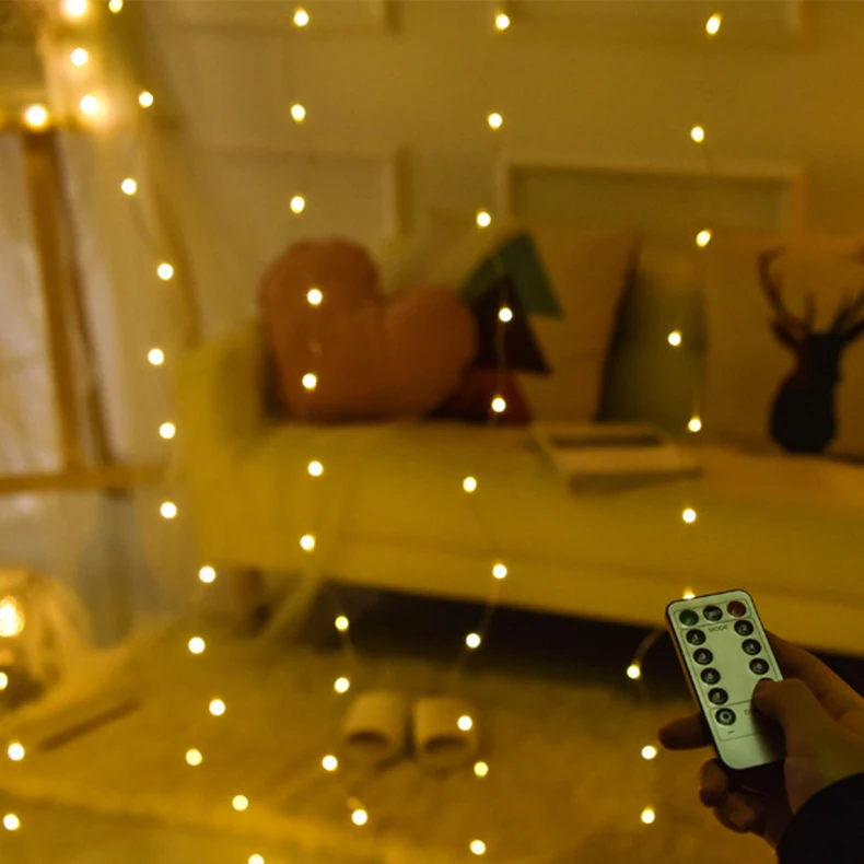 LED Rainbow Curtain Lights USB Remote Control Multi-Function String Lights Bedroom Background Copper Wire Curtain Light String