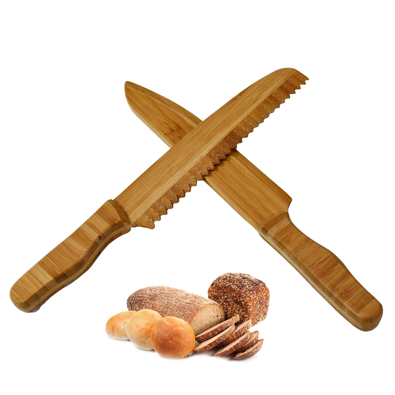 Ultrasonic Damascus Blank Kitchen Bamboo Wood Bread Knife Cheese Slicer Stainless Steel Serrated 12 Inch Olive Wood