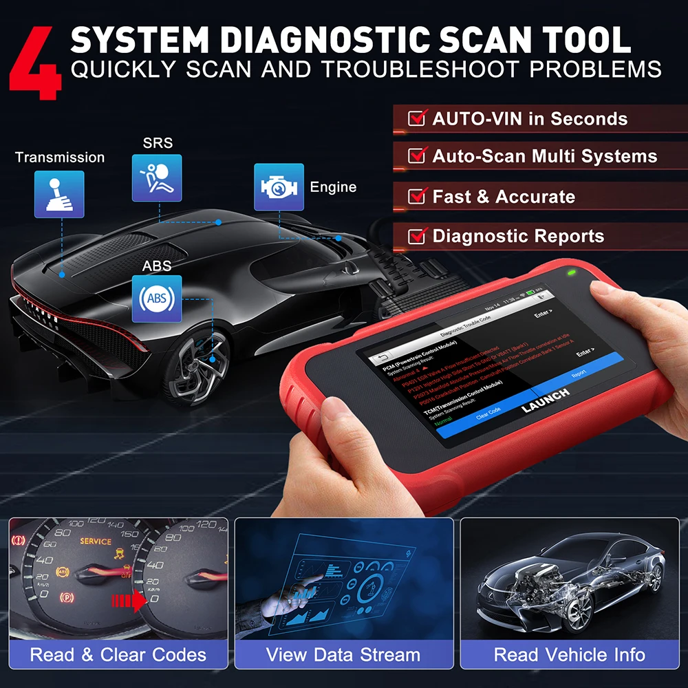 Launch CRP123E V2.0 Four System Automotive Diagnostic Tool with 7 Resets Lifetime Free OBD2 Scanner