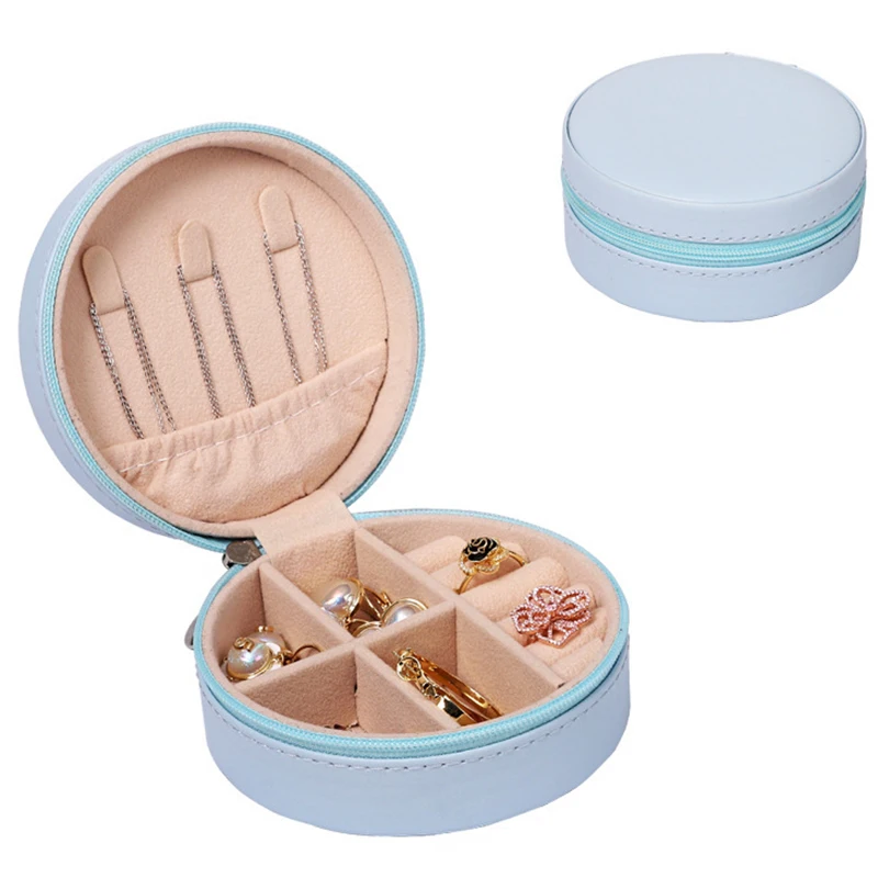 Small Custom Logo Gift Jewellery Organizer Velvet Storage Leather Travel Jewelry Case Round Jewel Boxes