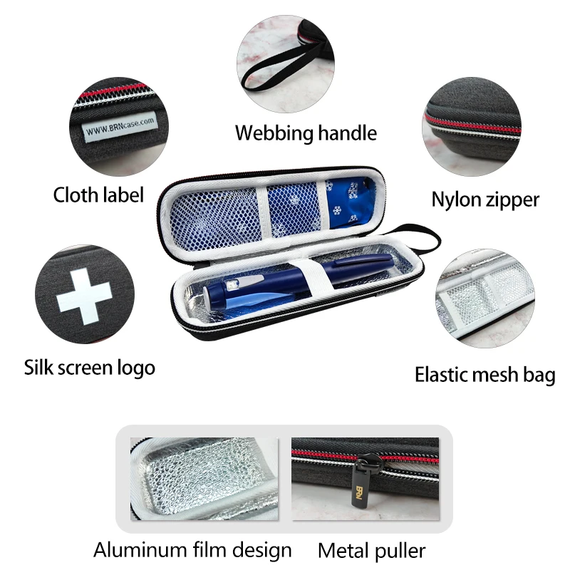 Portable Insulation Cooling Pack Waterproof Leakproof Tin Foil PEVA Material EVA Case for Insulin Syringe Storage Protective Box