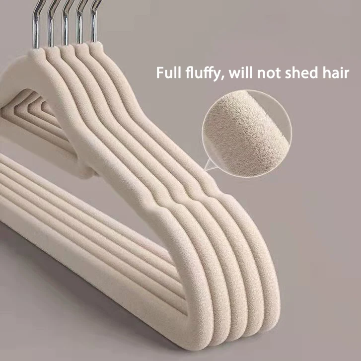 Wholesale Black white grey pink Flocked Velvet Plastic Hanger with Tie Bar for Clothes