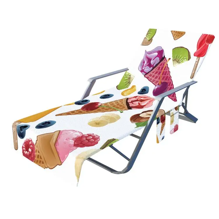 
Beach Chair Cover Pool Sun Chaise Sunbathing Outdoor Lounge Towel Covers with Side Storage Pocket 