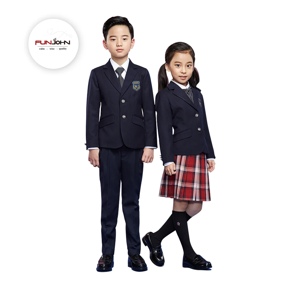 Customized School Uniforms Blue Red Navy Color Dress Fashion Design Blazer Jacket Skirt Pants Suit