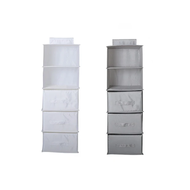 5 Shelf Closet Organizer Hanging Organizer for Clothes, Toys, Towels Storage, White Grey