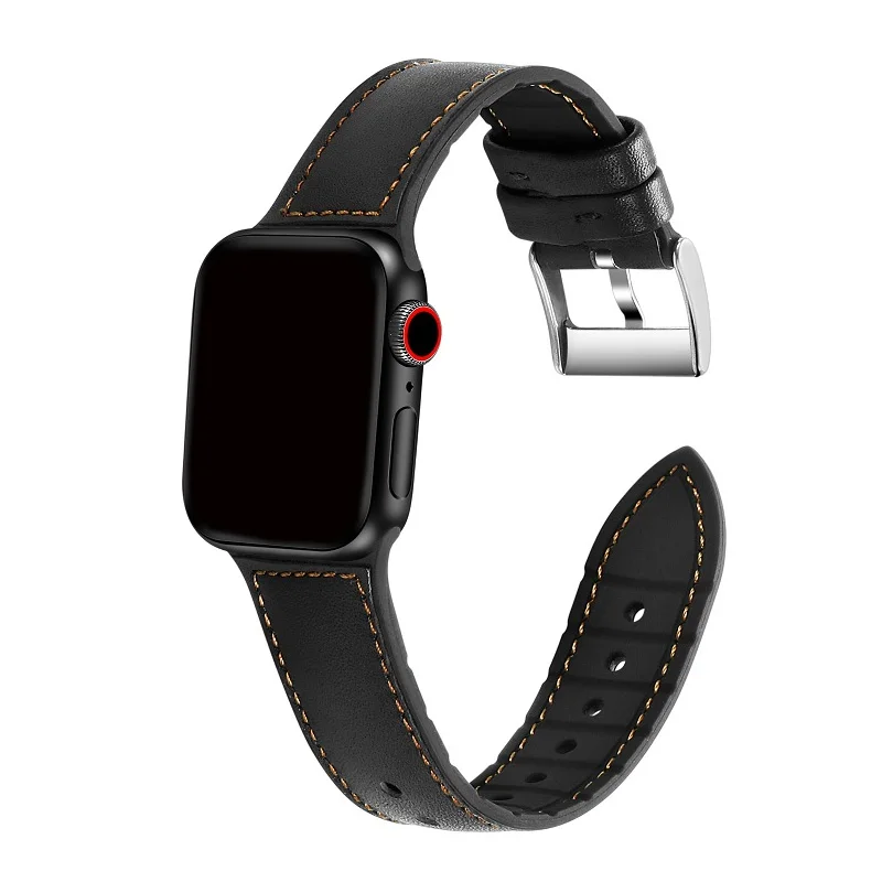  Высококачественный ремешок из силикона и натуральной кожи для Apple Watch 38 40 42 44 мм сменный всех iWatch Series