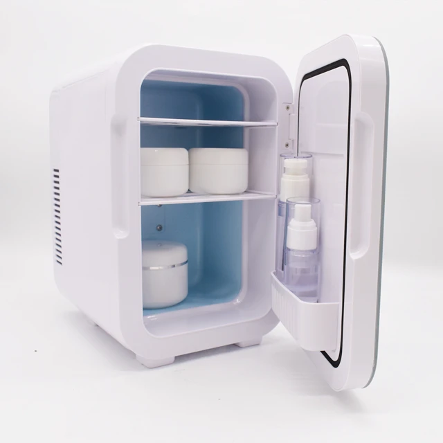 Single Zone LCD Adjustable Temp 8L Silver Glass door AC/DC  Counter top Car Refrigerator Make-up Mini Fridge